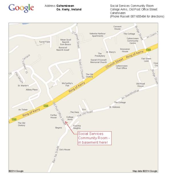 iBEE_20140118_Map for College Arms Cahersiveen (Google Maps) - Annotated Crop